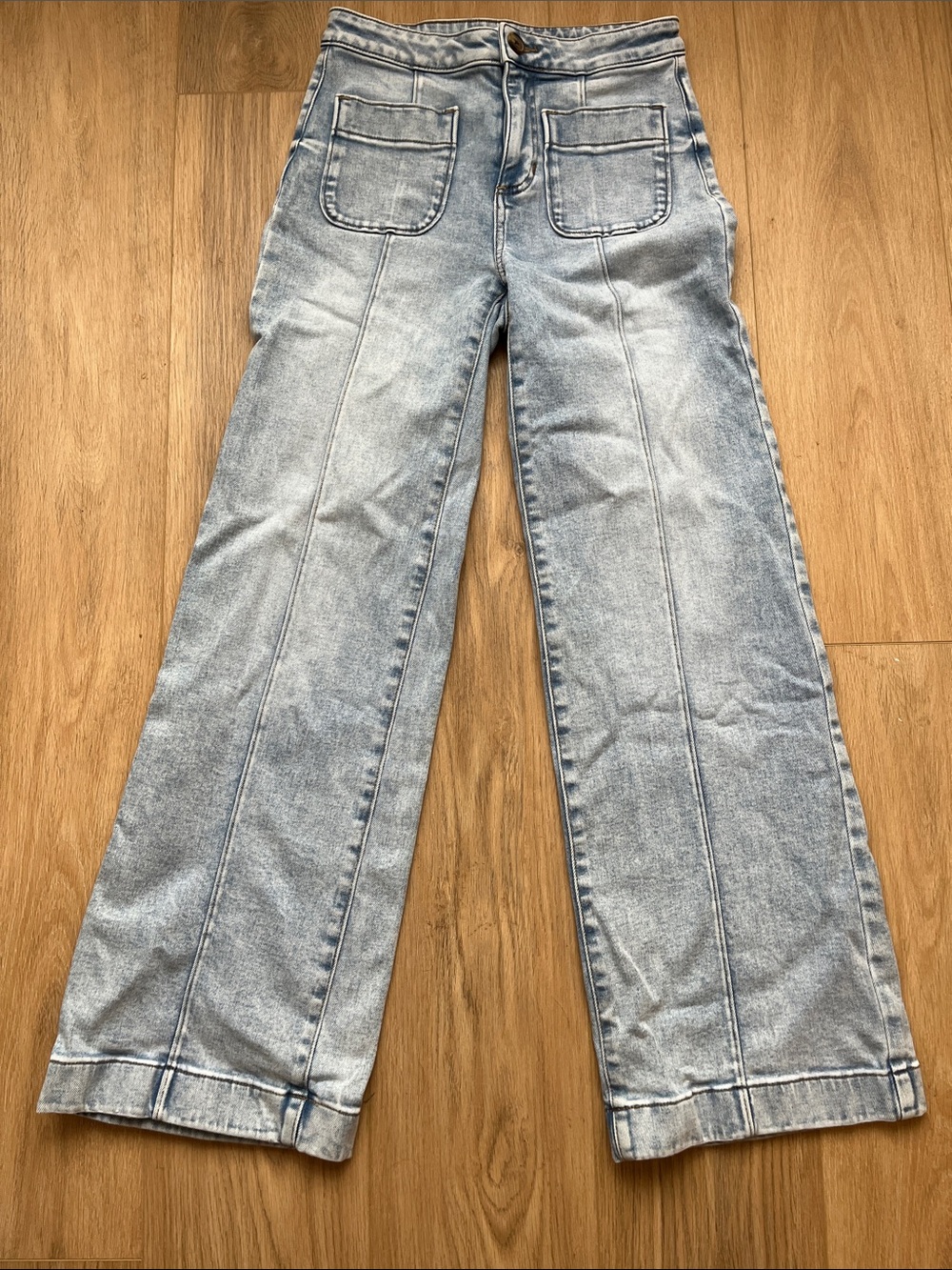 LC Lauren Conrad Light Blue Super High Rise Wide Leg Jeans with Front Pockets